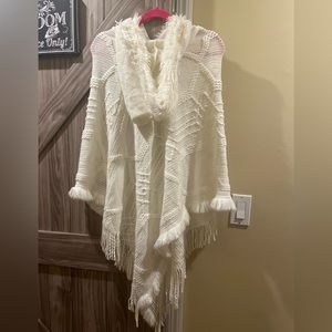 Soft winter white hooded poncho